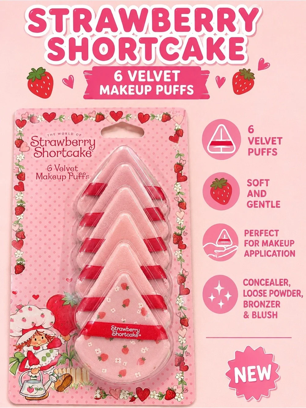 Strawberry Shortcake Pink Velvet Makeup Puffs - 6 Pack